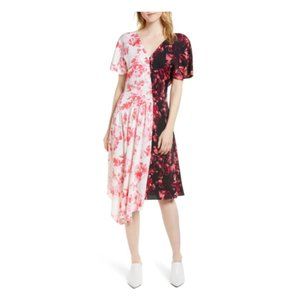 Lewit Double Print Floral Stretch Silk Dress